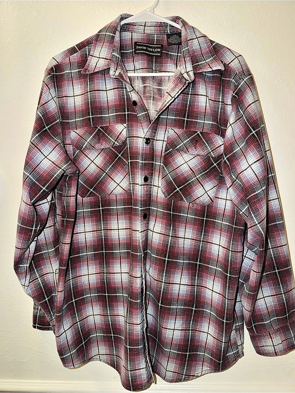 David Taylor Men's Plaid Shirt Jacket in Red & Black Size L